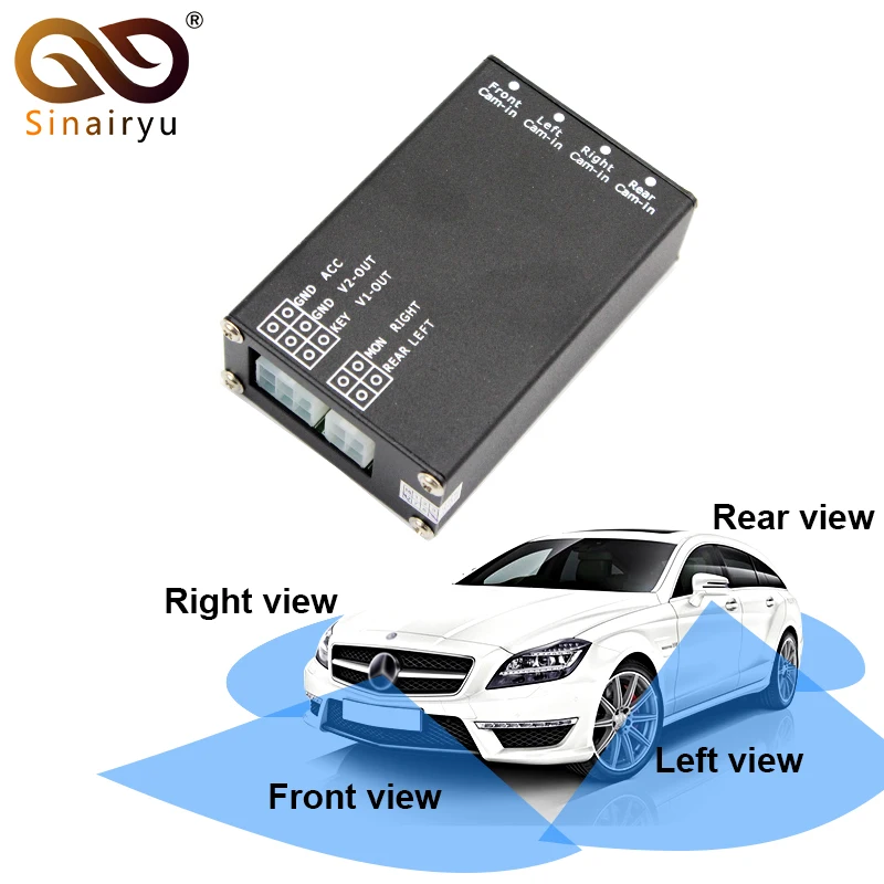 

Sinairyu 4-Way Monitor Video Control Switch Combiner Box For Left Right Front Rear Side View Car Parking Support 4 Cameras