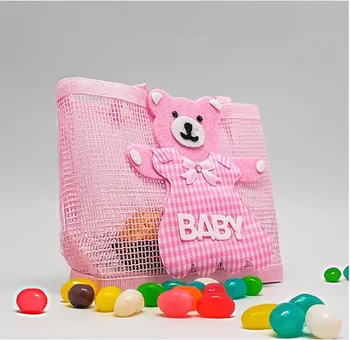 

free shipping pink baby bear girl grenadine handbag shaped baby birthday party favor bags , 100pcs/lot ,LV1601