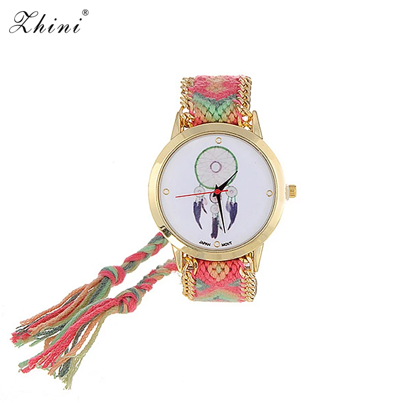 

ZHINI Watches Stripe Handwoven Strap Wrist Relojes Vintage Wind Pattern Decorated Hand-woven Strap Design Fabric Ladies Watches