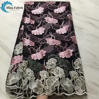 

Alisa French Tulle Lace Fabric With Stones Beads 5 Yards/Piece Embroidery African Net Lace fabric High Quality For Sewing Dress