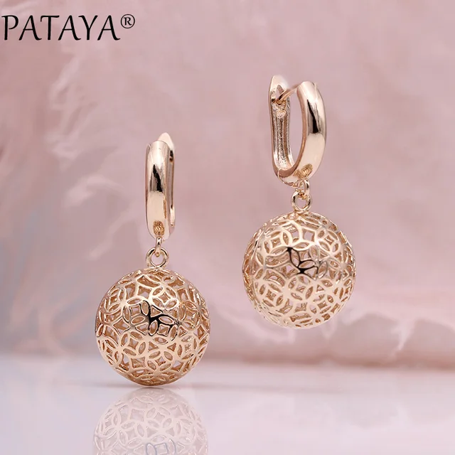 Pataya New Cute Earring Unique Carved Hollow 585 Rose Gold Long Pataya New Cute Earring Unique Carved Hollow 585 Rose Gold Long Dangle Earrings Women Fashion Wedding