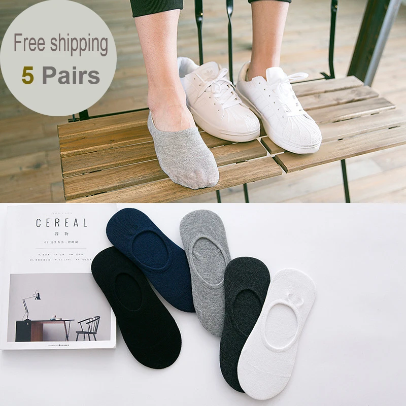 

10pcs=5 Pairs Spring Summer Men cotton Ankle Socks Men's Business Casual Short Socks Male invisible socks silicone anti - skid