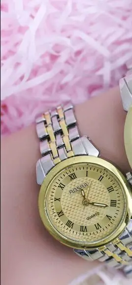 Новая Мода Круглый циферблат украшения наручные часы для мужчин женщин ROSRA-золотые пары Кварцевые часы - Цвет: women