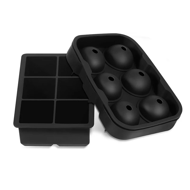 6 Large Ice Cube Maker Silicone Mould Big Sphere Ice Ball Square Ice Cube Tray Silicone Mold Ice Cream Whiskey Cocktail Party Bar Accessories (2)