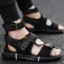 Летняя повседневная обувь для подростков; новые мужские сандалии; сандалии-гладиаторы; открытые пляжные сандалии на платформе с открытым носком; обувь в римском стиле; Цвет Черный