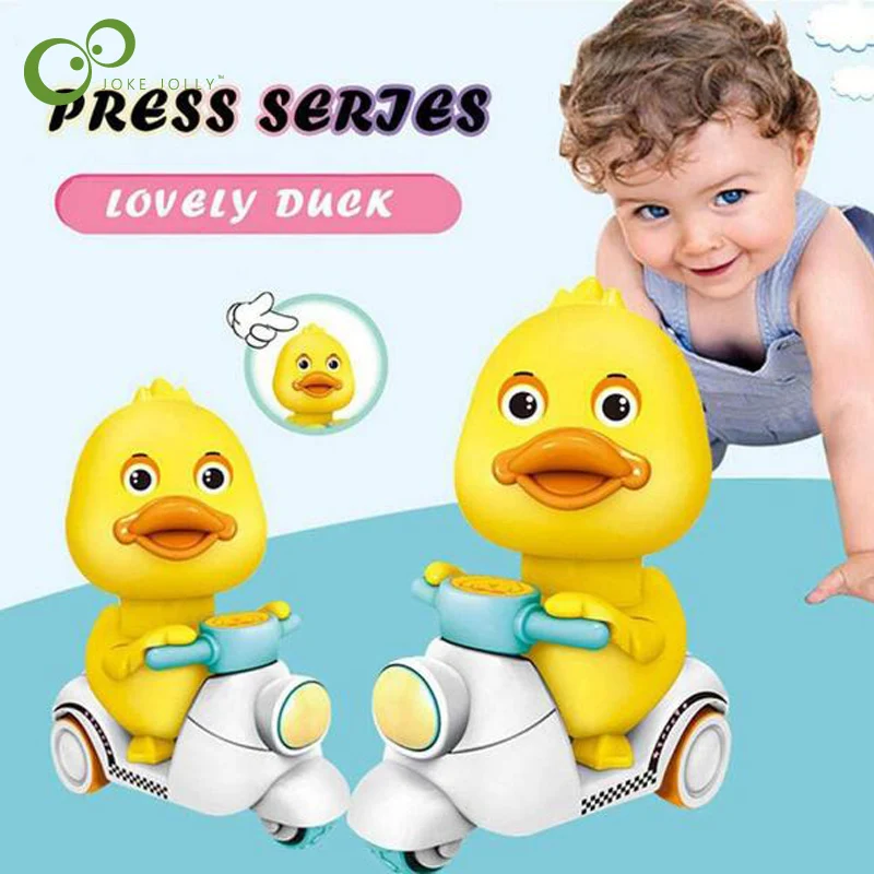 

1pc Cartoon Toys Plastic Pull Back Pressing Small Yellow Duck Motor Tricycle for Child Wheels Model Funny Kids Toys Boy Girl ZXH