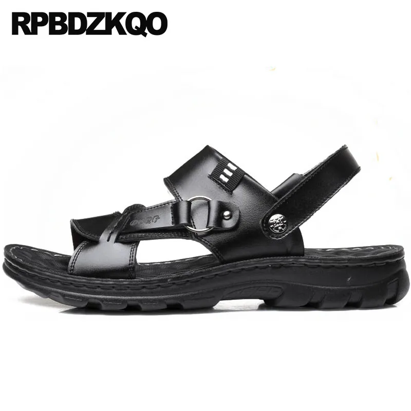 

beach slip on italian shoes water outdoor casual men sandals leather summer waterproof designer slippers black slides open toe