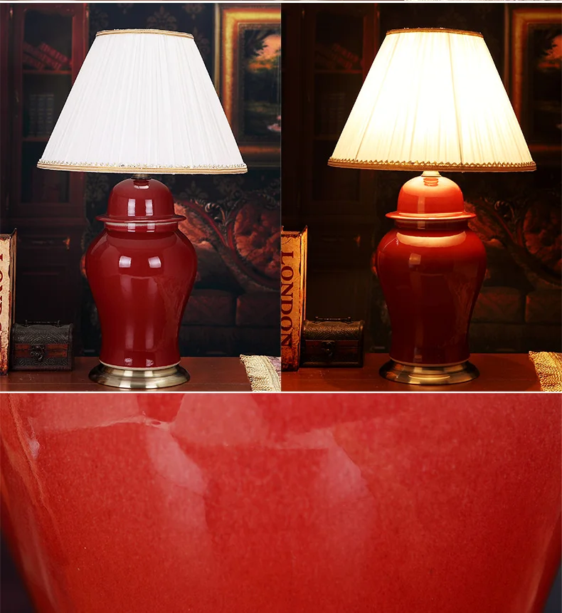 Red China Antique Living Room Vintage Table Lamp Porcelain Ceramic Table Lamp wedding decoration study table lamp (8)