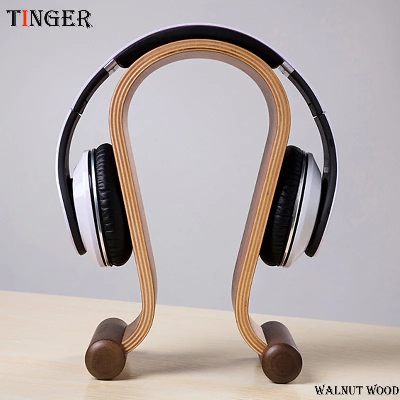 

PZ Walnut Wood U Design Headphone Holder Hanger Wooden Gaming Headset Display Stand Rack Bracket for TV Wireless Headphones
