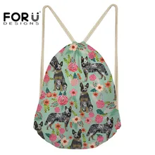 FORUDESIGNS школьная маленькая сумка на шнурке для девочек, милая австралийская скотовая собака, цветочный принт, кремовый принт, женские сумки на плечо для хранения
