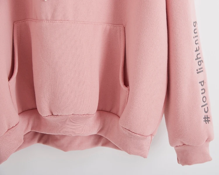 Harajuku Толстовка корейская мода осень зима Луна солнечные облака Молния письмо вышивка розовые толстовки женские топы