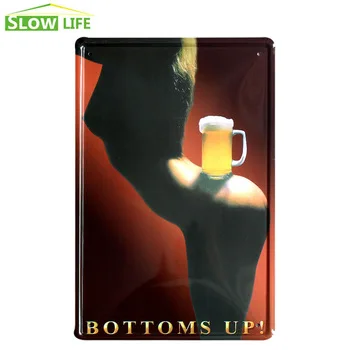 Sexy Girl Bottoms Up Beer Metal Tin Sign Bar Wall Decor Metal Sign Vintage Home Decor Metal Plaque Retro Painting Metal Plate