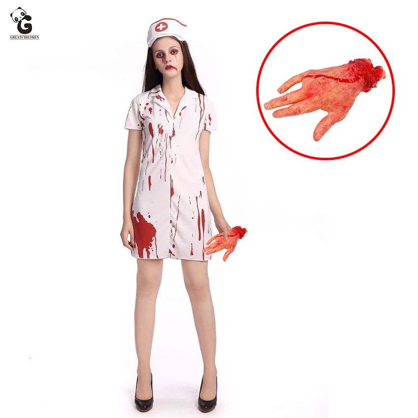 

Halloween Dress Horror Nurse Costume Bloody Halloween Costumes For Women Horror Nurse Costumes Fancy Dress Scary Bloody Hand