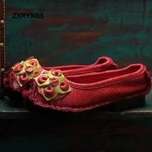 Оригинальная обувь ручной работы из коровьей кожи в стиле ретро с цветком; Новинка года; сезон весна; Элегантная модная обувь; женская обувь на плоской подошве; удобная мягкая обувь на плоской подошве