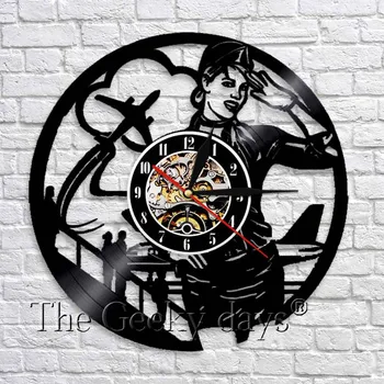 

Airplane Stewardess 3D Wall Clock Modern Design Flight Attendant Wall Art Decor Vinyl Record Clock Wall Unique Home Decor