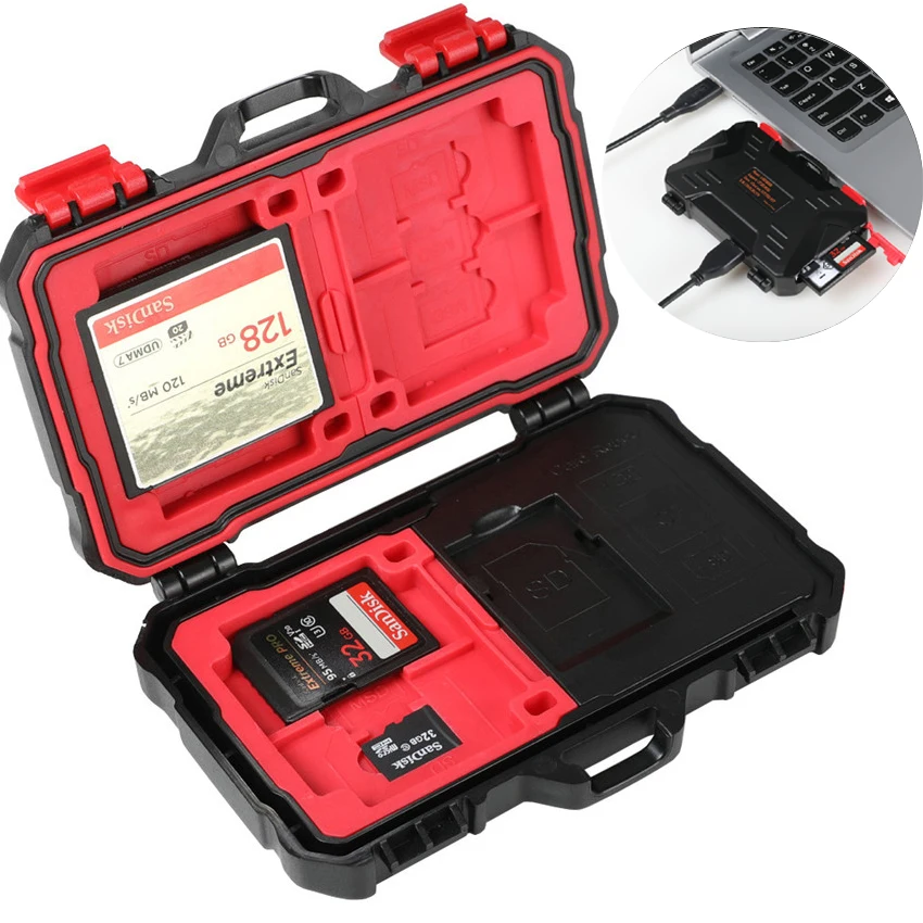 

LYNCA 2 IN 1 USB3.0 5Gbps Storage Case for 9pcs MSD + 7pcs SD Cards Memory Card Case For CF TF SD Card with Type C + Micro USB