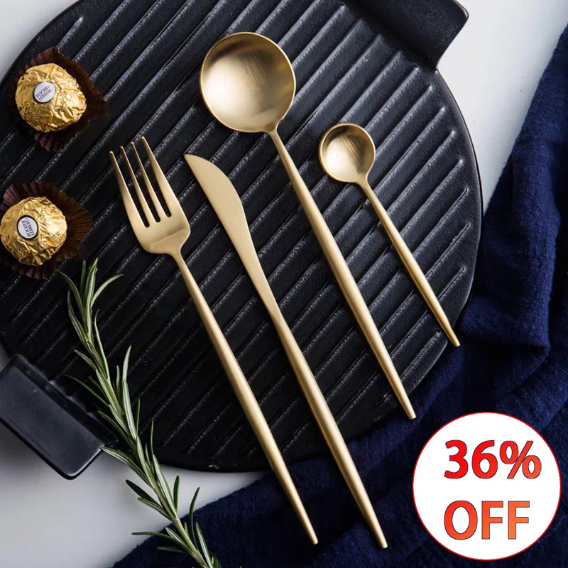 

304 Stainless Steel Dinner Set Cutlery Luxury Knife Fork Spoon Dessert Dinnerware Western Food Silverware Kitchen Tableware
