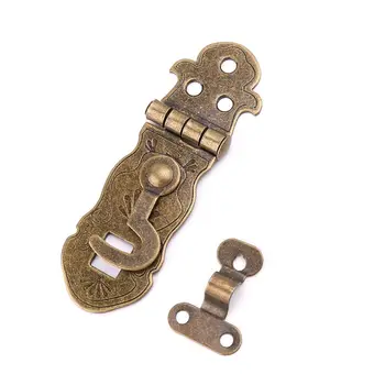 

Bronze Tone Wooden Box Toggle Lock Vintage Metal Buckle Antique Hasp Latch