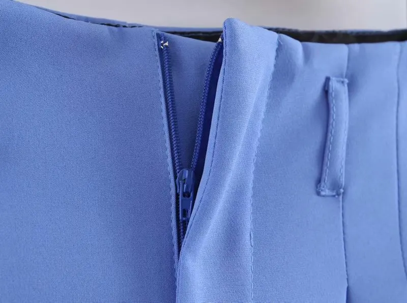 BLSQR женские элегантные синие широкие брюки с карманами, на молнии, дизайн fly, офисная одежда, длинные брюки, женские повседневные длинные брюки