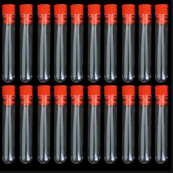 100 шт 12x75 мм прозрачные пластиковые пробирки с синим/красным колпачком для испытаний и экспериментов