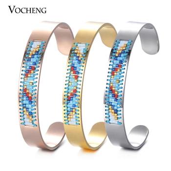 

10pcs/lot Seed Bead Boho Cuff Bangle for Women Stainless Steel Bangle Handmade Jewelry 3 Colors M-005*10
