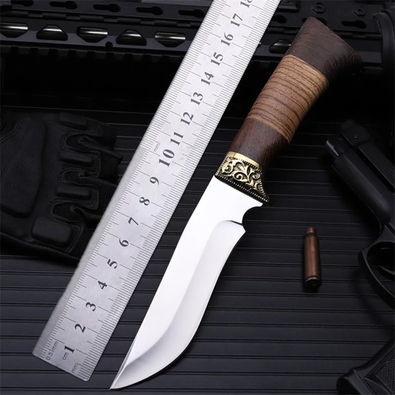 Outdoor small straight knife self-defense wild knife knife wilderness survival the folding knife fruit cutter with chrysanthemum