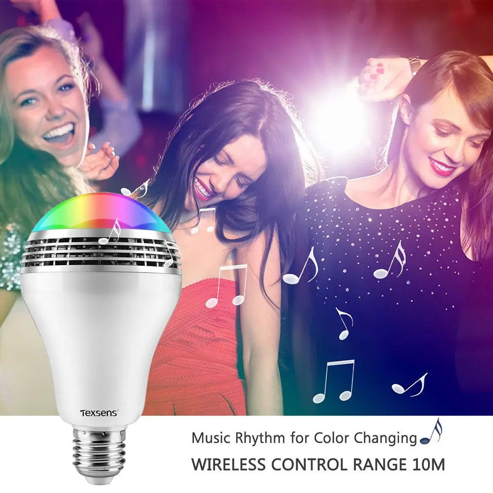Диммируемая светодиодная RGB лампа E27 10 Вт с Bluetooth для освещения цветной