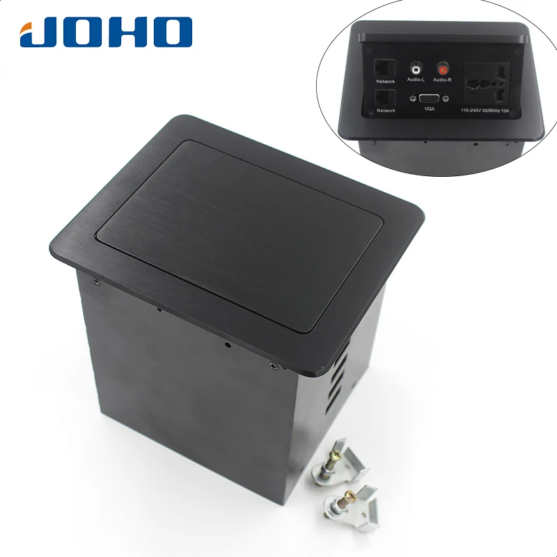 

JOHO 10A Desk Socket Table Pop-up Outlets Universal Socket, 2 Datas, VGA, Audio-L & Audio-R Inserts Desktop Power Socket