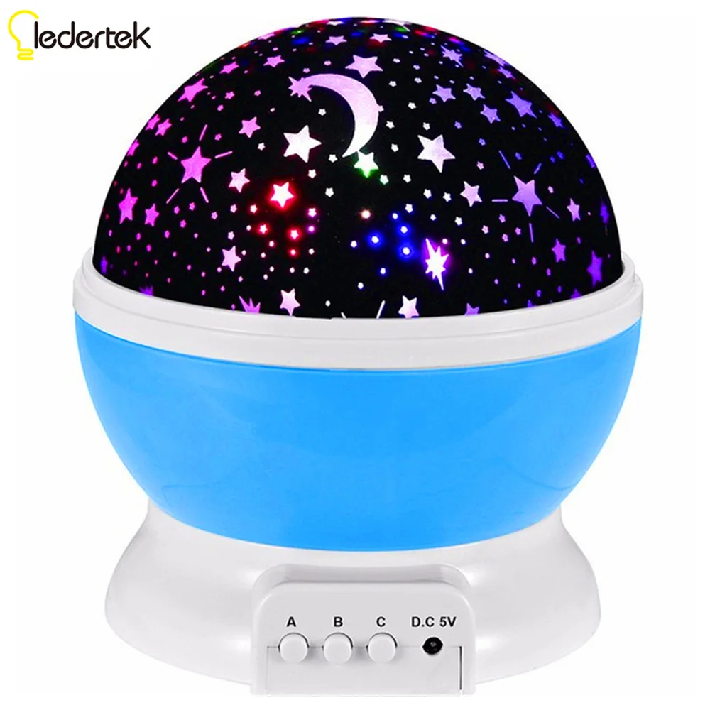 

LEDERTEK Hot sell Romantic New Rotating Star Moon Sky Rotation Night Projector Light with high quality For Babys Lamp (Blue)