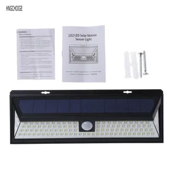 

102 Beads LED Solar Power Wall Lamp Motion Sensor Light With 270 Degree Wide Angle Black Color