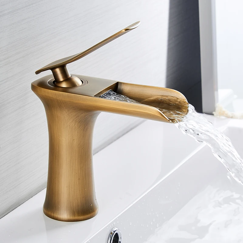 Billig Becken Armaturen Wasserfall Bad Wasserhahn Einzigen handgriff Waschbecken Mischbatterie Bad Antiken Wasserhahn Messing Waschbecken Wasser Kran Silber 6009