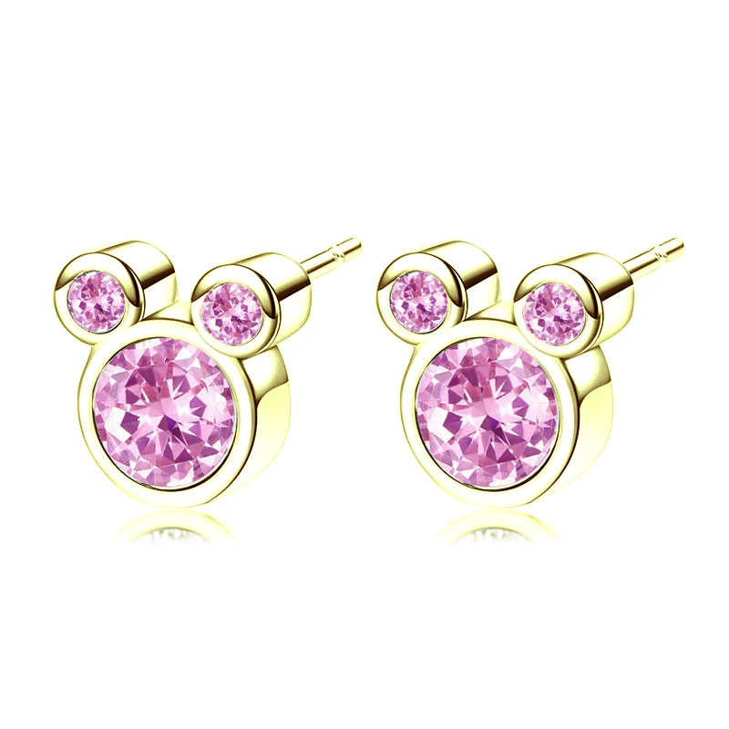 Простые Модные Серьги-пусеты из розового золота с героями мультфильмов для женщин, серьги с розовыми кристаллами Микки, очаровательные изысканные серьги-гвоздики, ювелирные изделия