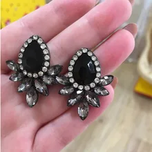 Новинка, женские модные серьги, стразы, Серый Кристалл, резина, черный цвет, милые Металлические Серьги с драгоценными камнями, серьги для женщин и девушек, e0139