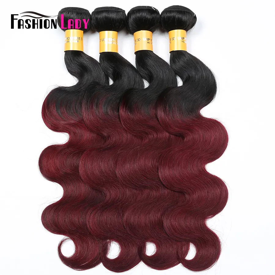 

Fashion Lady Pre-Colored Brazilian Body Wave 4 Bundles 1B 99J Two Tone Human Hair Weave Red Ombre Hair Bundles Non-Remy