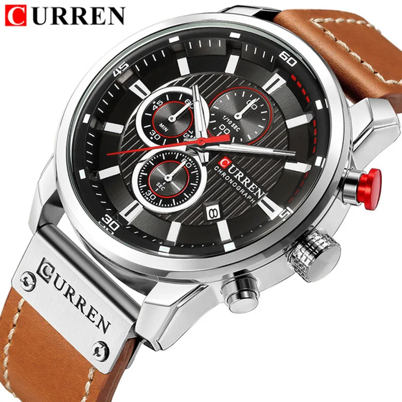 

New Watches Men Luxury Brand CURREN Chronograph Men Sport Watches High Quality Leather Strap Quartz Wristwatch Relogio Masculin