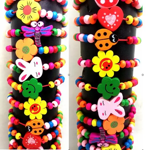 

24pcs Kids Lovely Wood Beads Bracelets Wristbands 12 design Mix Wholesale Children Birthday Party Favor