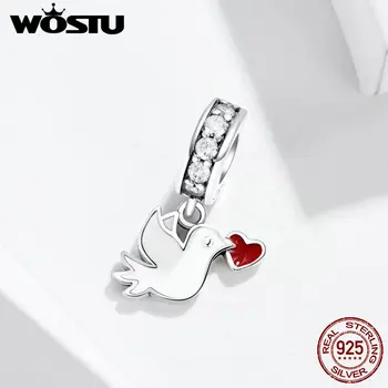 

WOSTU Heart Letter Pigeon Dangle Charm 100% 925 Sterling Silver Beads Fit Original Bracelet Pendant Silver 925 Jewelry FIC1227