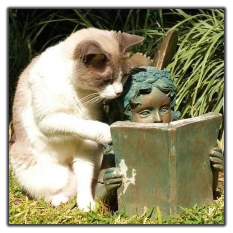 

Diy Diamond Painting Cross Stitch Cat Reading Book With Statue Needlework Diamond Embroidery Full Square Mosaic Decoration Resin