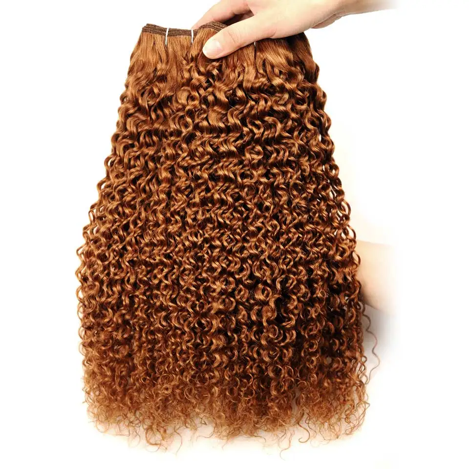 Pinshair Malaysian Curly Hair Weave 30# Blonde 100% Human Hair Bundles Jerry Curl Weave 3Pcs Non Remy Hair Extensions 10-26Inch (59)