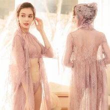 Прозрачное нижнее белье женские Халаты женские кружевные сексуальные пижамы Халаты весенние и летние комплекты нижнего белья халаты пижамы