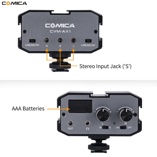 Comica CVM-AX1 Audio Mixer Adapter Universal Dual Channels Microphone Amplifier Audio Mixer 3.5mm Port for Canon Nikon DSLR