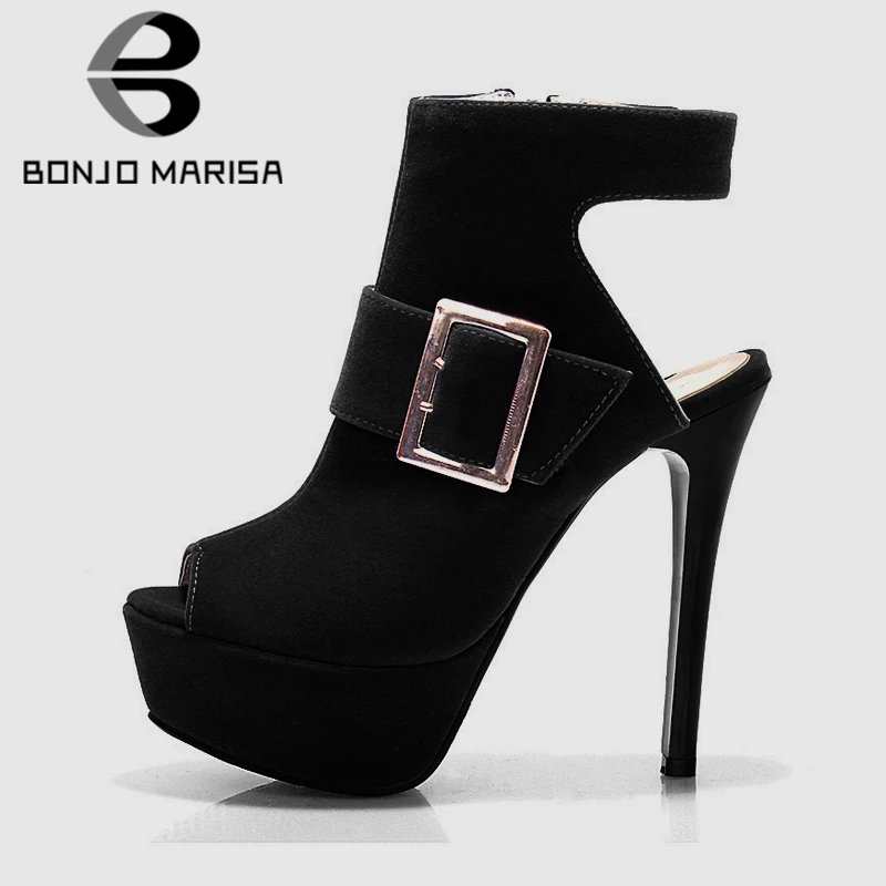 

BONJOMARISA New Black Peep Toe High Heels Evening Sandals Women 2019 Summer Large Size 34-43 Elegant Summer Platform Shoes Woman