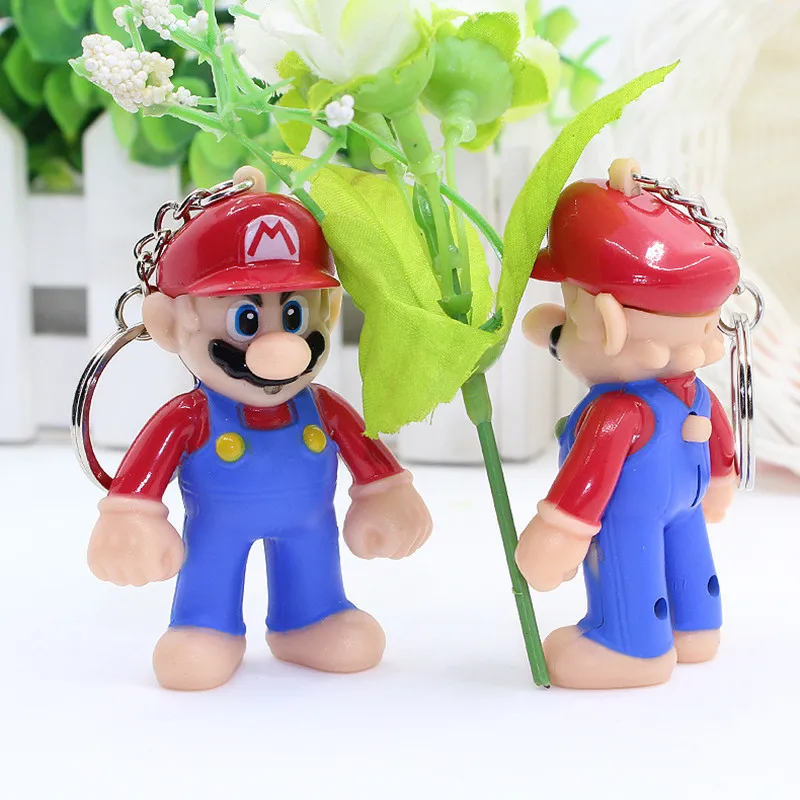 

Amine Japanese Super Mario Bros Action Figure LED Sound Lighting Super Mario Keychain Kids Toys Gifts
