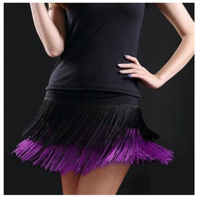 

2018 Women Latin Dance Skirt Adult Double Tassel Design Performance Fringe Female Tango Ballroom Chacha Dress