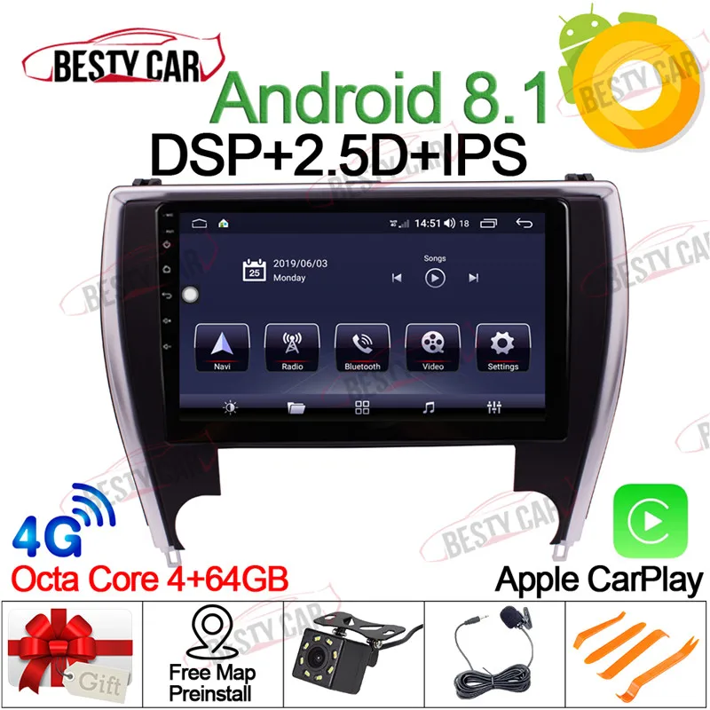 10," мультимедиа для Android плеер gps для Toyota Camry версия США навигационное Радио стерео DSP 2.5D+ ips BT 4+ 32G - Цвет: 4-64GB-DSP-Carplay