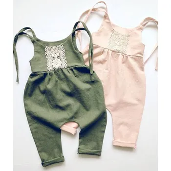

Toddler Baby Girl Romper Infant Sleeveless Solid Floral Jumpsuit Outfits Clothes linen romper bebek tulum roupa menina