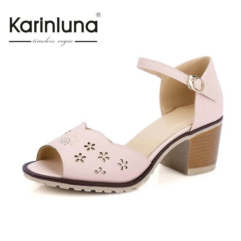 

KarinLuna Sweet Flower Cutouts Open Toe Summer Women Sandals Buckle High Heel Shoes Women Party Casual Platform Shoes
