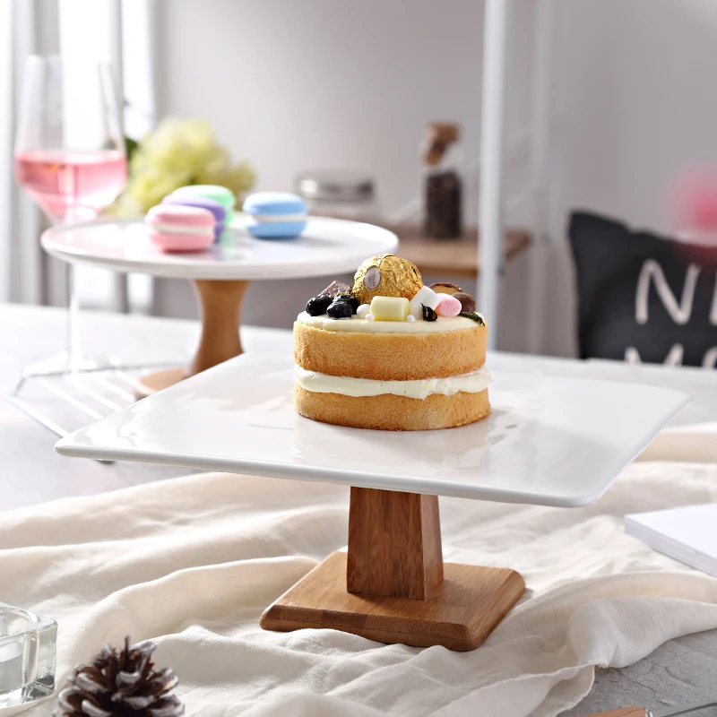 

China plate High Stand Cake Plate Creative Food Serving Trays Multi-Use Naural Wood DIY cake stand Wedding dessert display stand