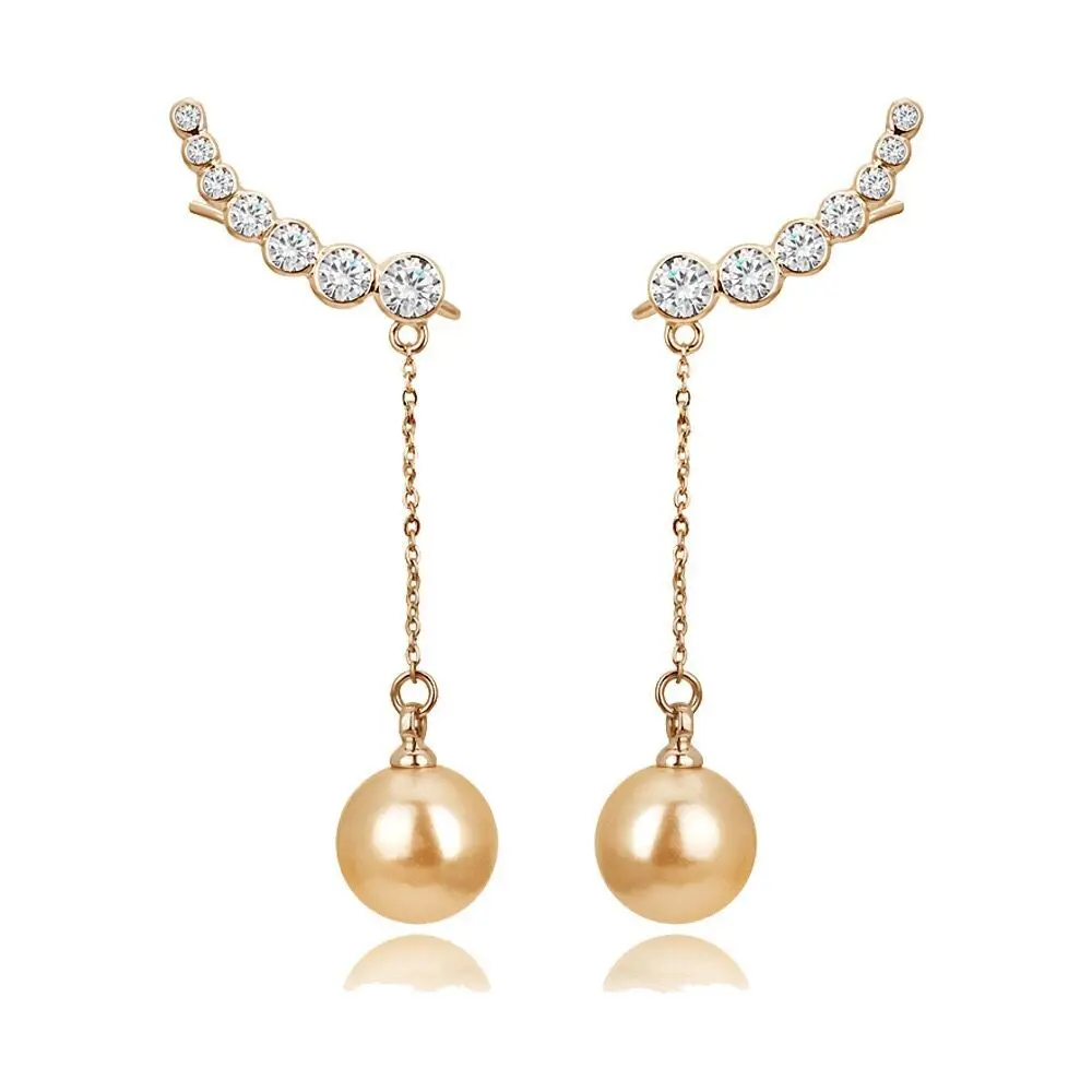 

MxGxFam Angel Wing Champagne Pearl Drop Earrings for Young Women Fashion Jewelry Rose / White Gold Color