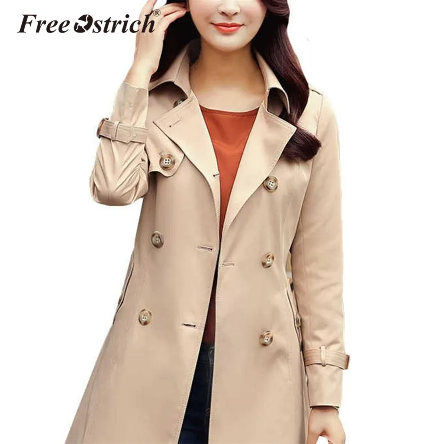 Free Ostrich Trench Coat Women 2018 Autumn Winter Mid long Belt Cloak Polerones Mujer Female